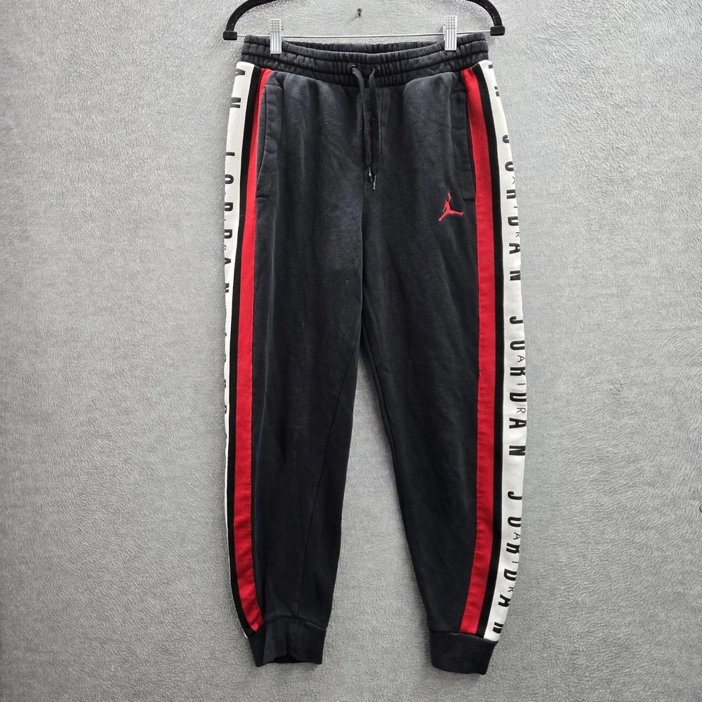 Jordan‎ Men Activewear Pants S Black Embroidered Sweatpants Colorblock Fleece